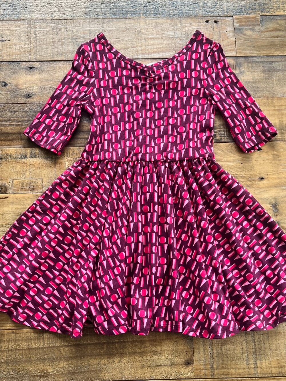 NWT Dot Dot Smile Ballerina Dress Red Pink Striped Geo 3/4